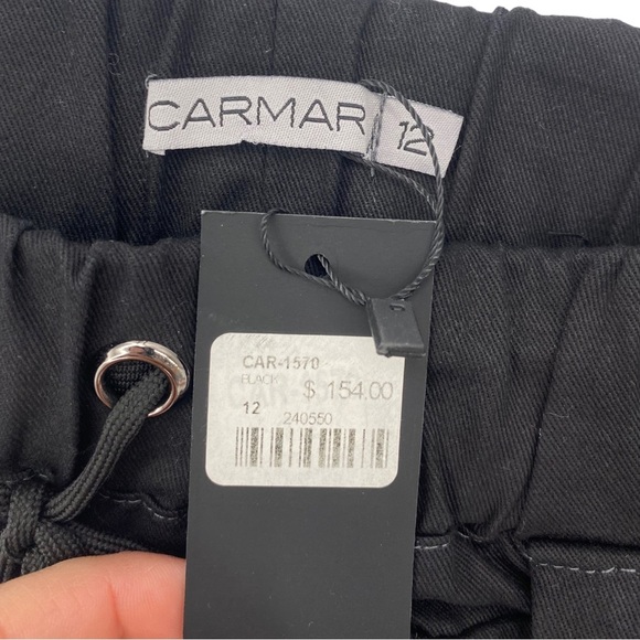 Carmar Denim Skirt US 8 Black Mini Pockets Silver Rings Elastic Drawstring Waist - Picture 6 of 10